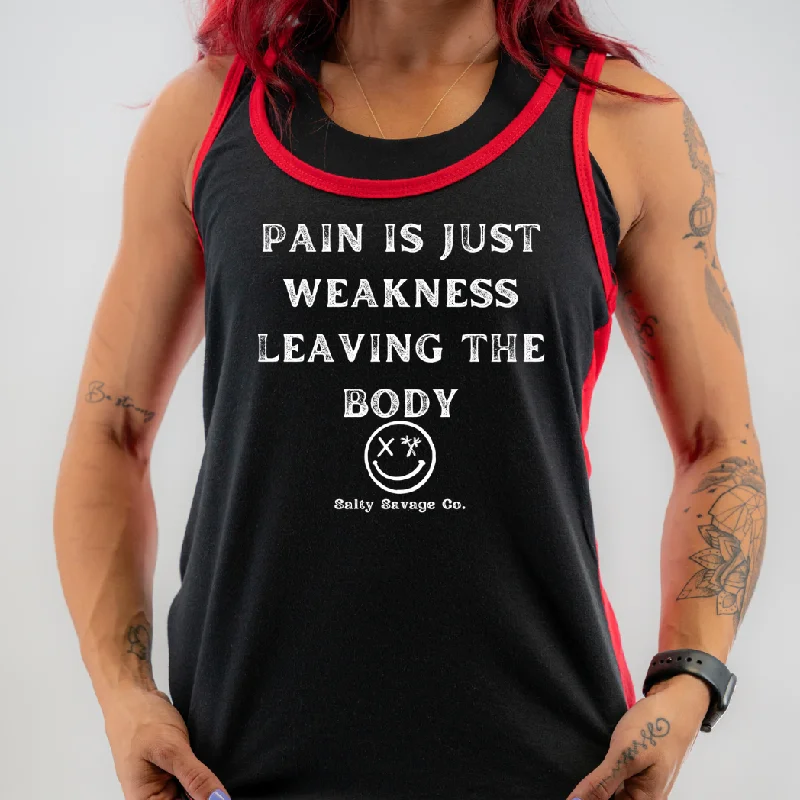 Salty Savage Ladies “Pain Expels Weakness” Two Tone Racerback Tank striped tank top