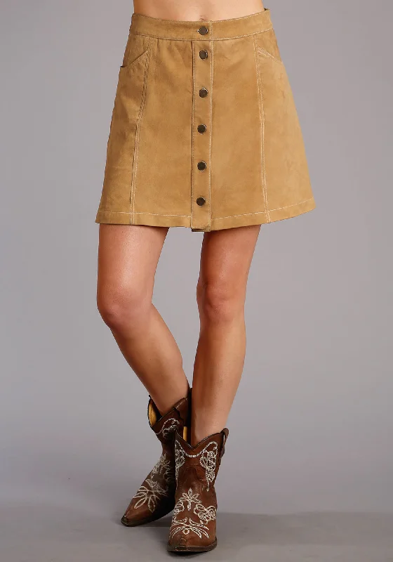 Stetson Womens Button Front Gored Saddle Brown Lamb Suede Skirt denim skirt classic