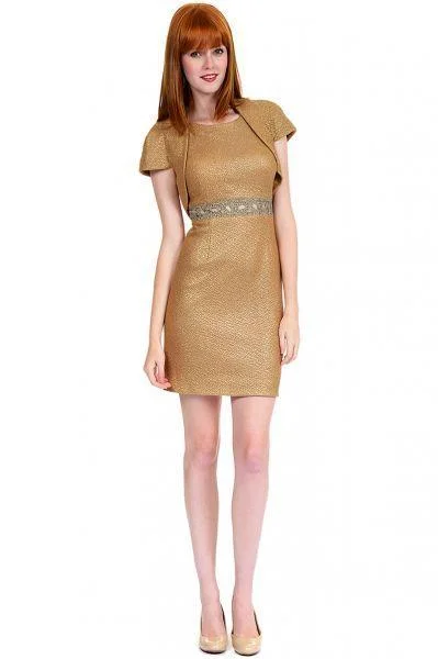 Kay Unger - 12J4428SC Short Sleeve Fitted Dress With Cropped Jacket Notch Collar Jacket Peter Pan Collar Jacket Cowl Neck Jacket