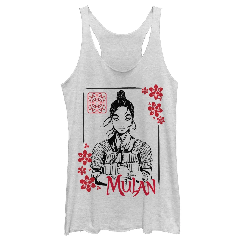 Women's Mulan Blossom Frame Racerback Tank Top silver tank top