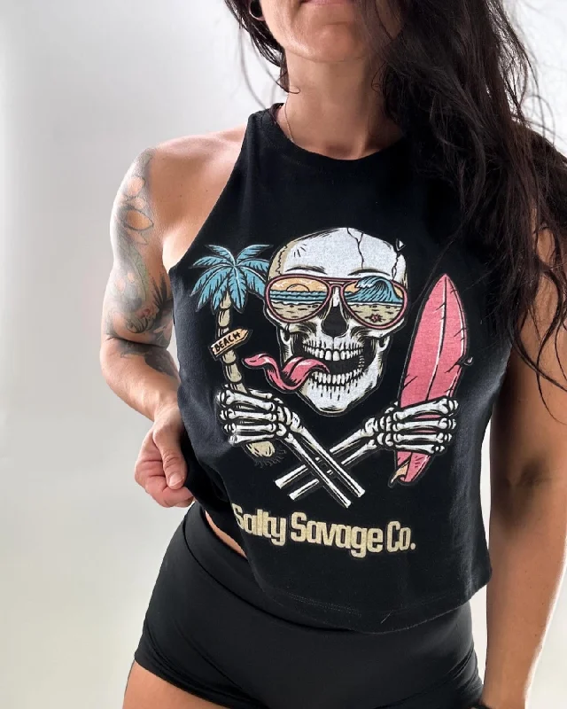 Salty Savage Ladies "Double Fisting" Flowy Racerback Crop Tank modal blend tank