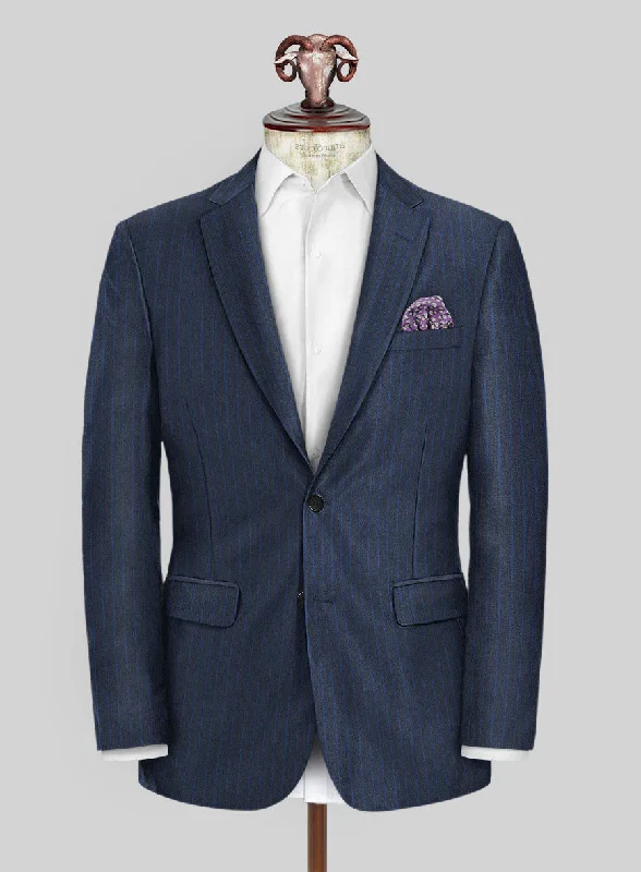 Scabal Londoner Floras Stripe Blue Wool Jacket Cotton Jacket Linen Jacket Terry Jacket
