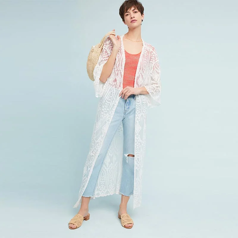 Lace Embroidered Beach Long Cardigan #Lace #Cardigan #Embroidered Herringbone Houndstooth Plaid