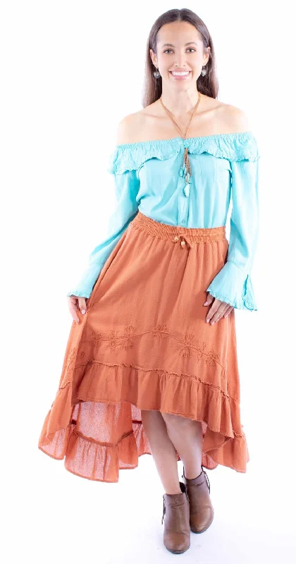 Scully Womens Ruffle Hi Lo Ginger 100% Cotton Skirt denim skirt casual