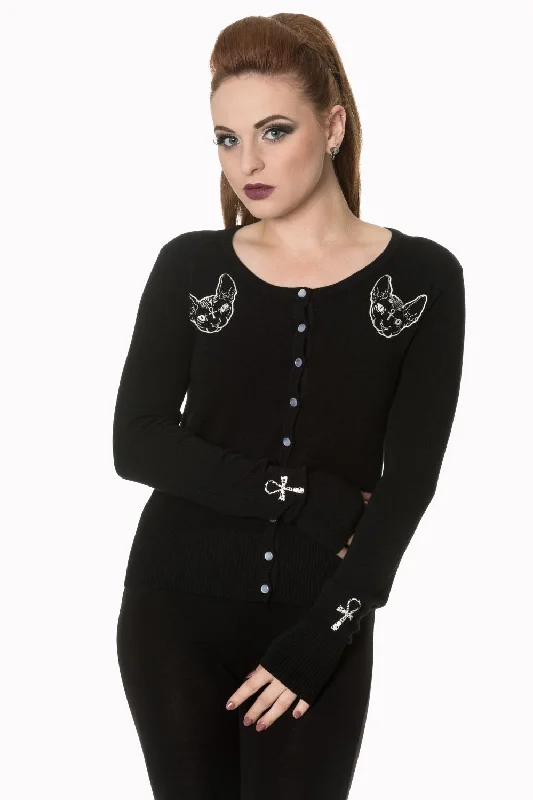 Banned Apparel - 9 Lives Kitty Cat Gothic Tattoo Rockabilly Cardigan Knit Fabric Woven Fabric Fleece Fabric