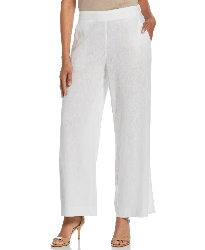 Women's Linen Blend Wide Leg Flat Front Pant Sleek Black Pants