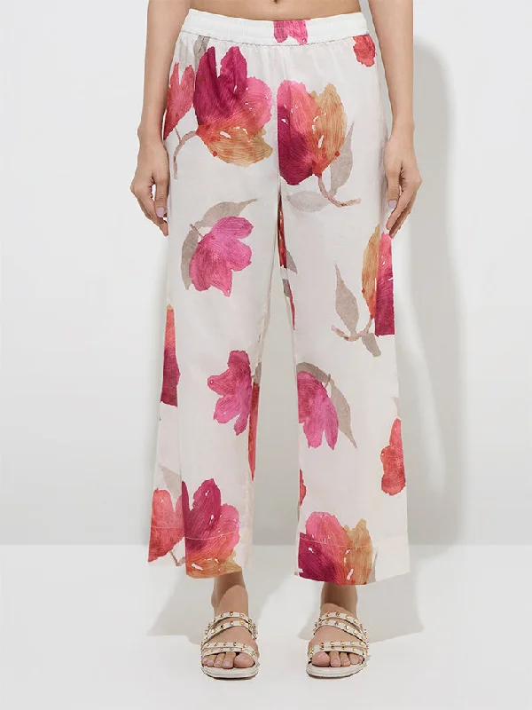 Utsa White Floral Patterned Ethnic Pants Stylish Harem Pants