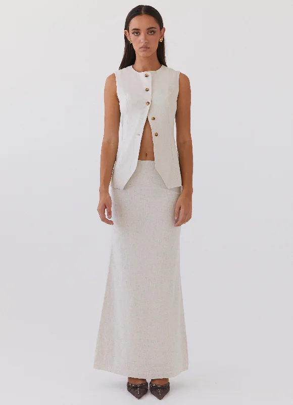 Born For Bordeaux Linen Midi Skirt - Oatmeal velvet skirt plush