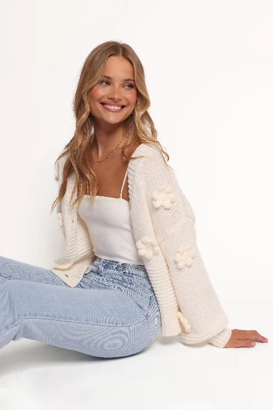 Harlee Flower Cardigan - White Print Jacquard Patchwork