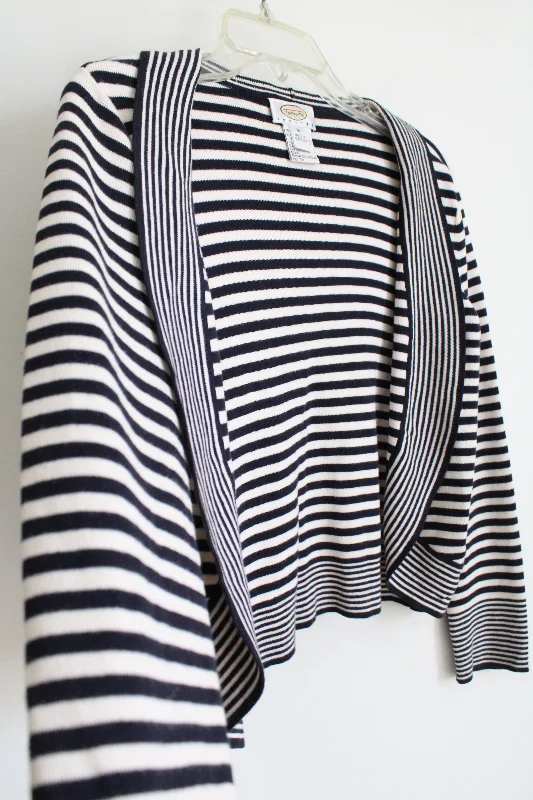 Talbots Dark Navy & Cream Striped Knit Cardigan | M Petite Jersey Fabric Tulle Fabric Batik Fabric