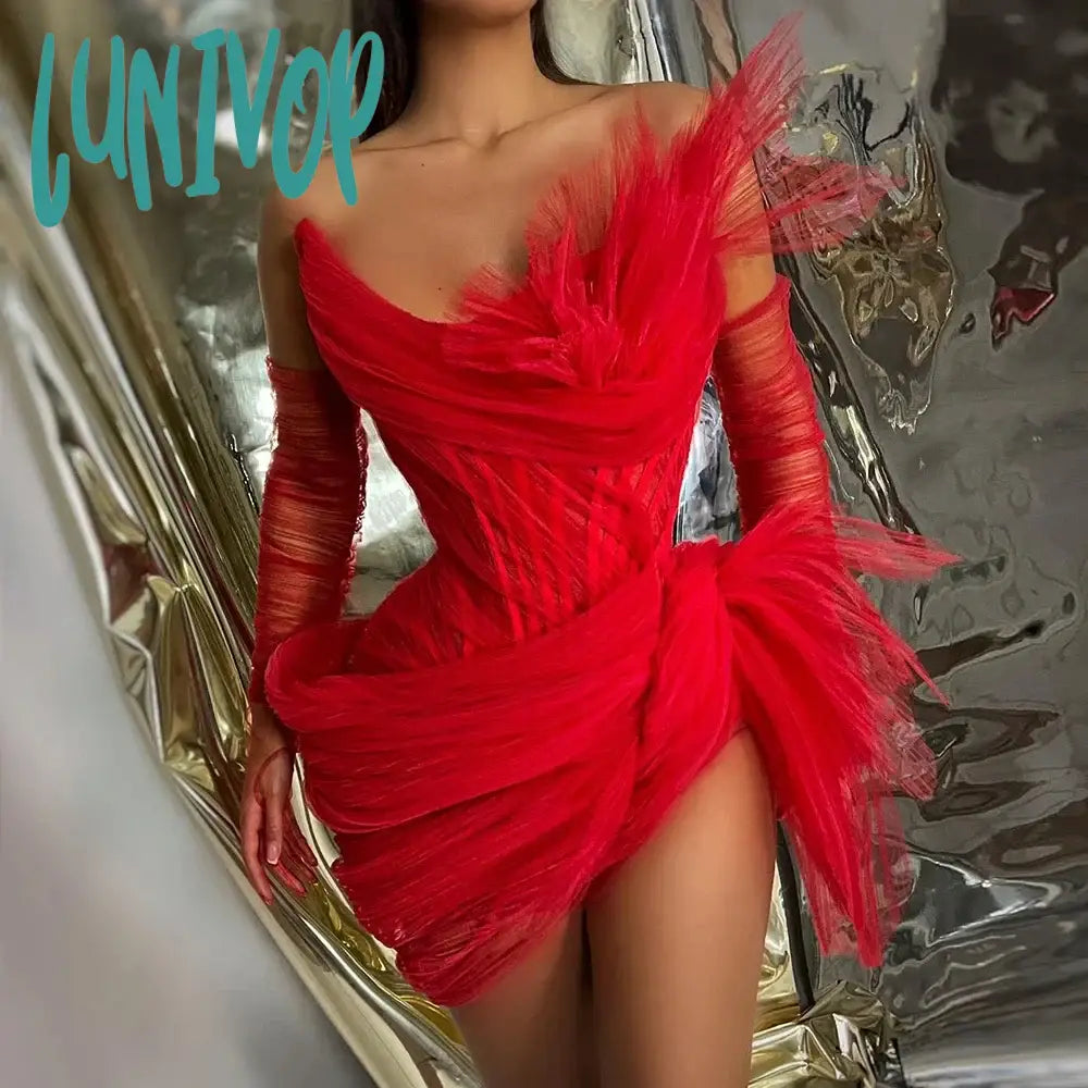 Lunivop Sexy Asymmetrical Mini Cocktail Dresses with Gloves Ruched Strapless Short Women Cocktail Party Dresses to Birthday Prom Red New Tunics Fashionable trendy Lunivop Sexy Asymmetrical Mini Cocktail Dresses with Gloves Ruched Strapless Short Women Cocktail Party Dresses to Birthday Prom Red New Tunics Fashionable trendy
