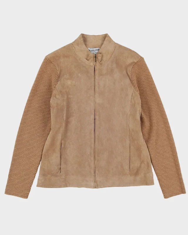 Pendleton Beige Suede Front Cardigan - M Houndstooth Herringbone Solid