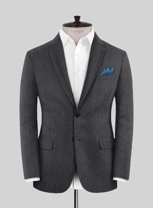 Scabal Tornado Stripes Dark Gray Wool Jacket V-Neck Jacket Boat Neck Jacket Square Neck Jacket