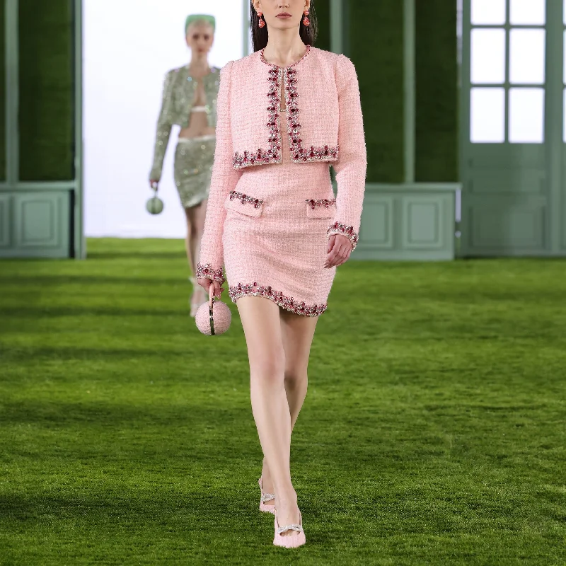 Tweed Short Dress with Cropped Jacket Oversized Jacket Tailored Jacket Straight Jacket
