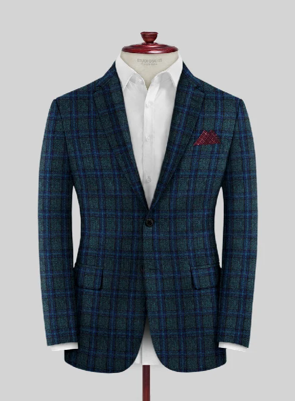 Scabal Blue Checks Wool Jacket Knit Fabric Woven Fabric Fleece Fabric