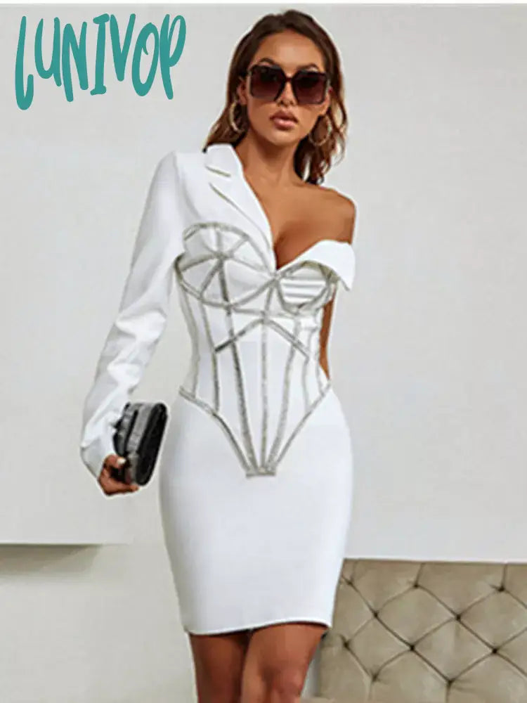 Lunivop Winter Sexy Long Sleeve Single Beading Sparkly White Mini Women Bodycon Bandage Dress Elegant Evening Party Dress Vestido Satin Halter Glamorous Lunivop Winter Sexy Long Sleeve Single Beading Sparkly White Mini Women Bodycon Bandage Dress Elegant Evening Party Dress Vestido Satin Halter Glamorous
