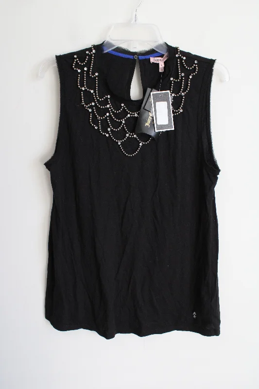 NEW Juicy Couture Black Beaded Tank | L coral tank top