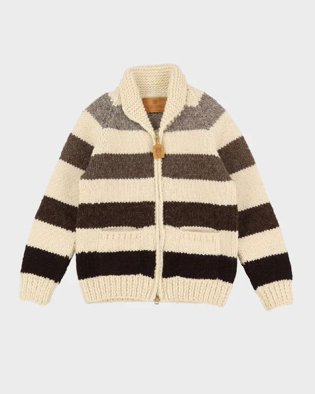 Hudson's Bay Cream Chunky Knitted Cardigan - S Patchwork Embroidered Appliqued