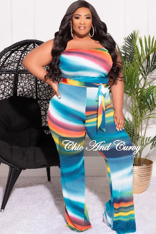Final Sale Plus Size 2pc Set Tube Top and Belted Pants in Multi-Color Print Cozy Maternity Pants