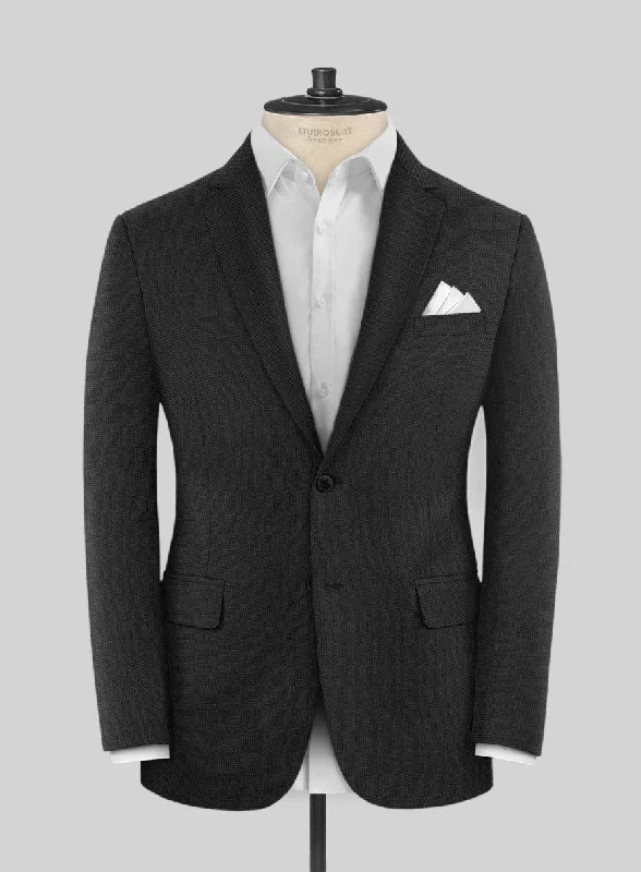 Scabal Tornado Shico Black Wool Jacket Ribbed Jacket Pleated Jacket Ruffled Jacket