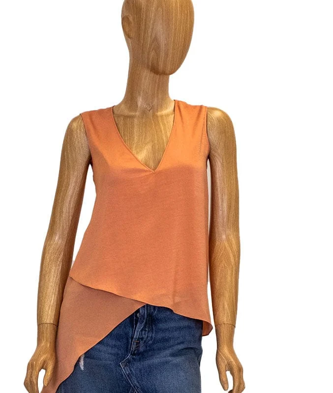 Silk Asymmetric V-Neck Tank glitter tank top