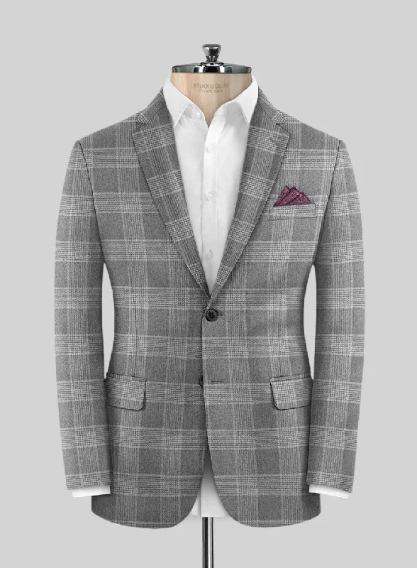 Scabal Gray Checks Wool Jacket Knit Jacket Woven Jacket Fleece Jacket