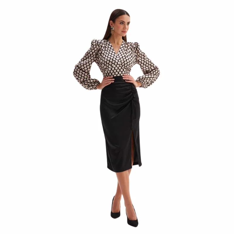 SATEEN - Ruffle Detailed Satin Skirt denim skirt classic