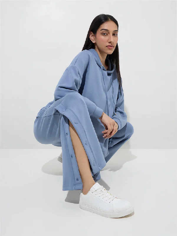LOV Dusty Blue Wide-Leg High-Rise Track Pants Lightweight Linen Pants