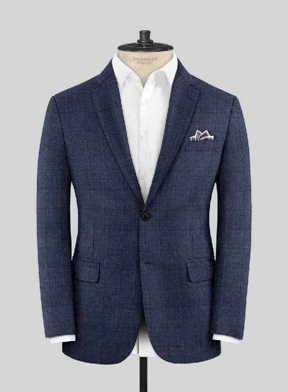 Scabal Dark Sapphire Blue Wool Jacket Zippered Front Buttoned Front Snap Front