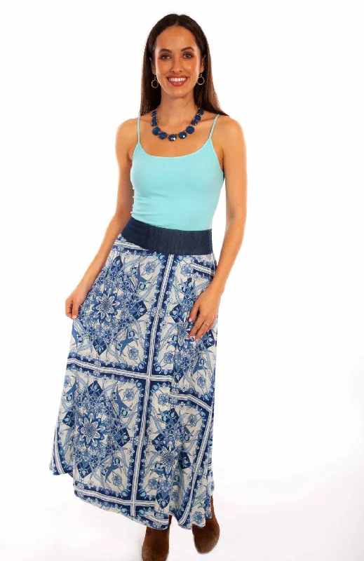 Scully Womens Floral Print Wrap Blue 100% Rayon Skirt cashmere skirt fine