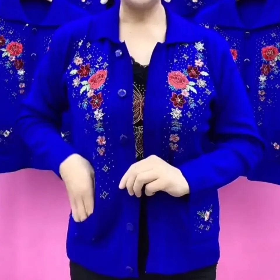 Women Knitted Cardigan Jacket New Spring Autumn Embroidered Square Collar Single Breasted Sweater Middle Aged Mother Knitwear Spandex Blend Rayon Blend Denim Blend