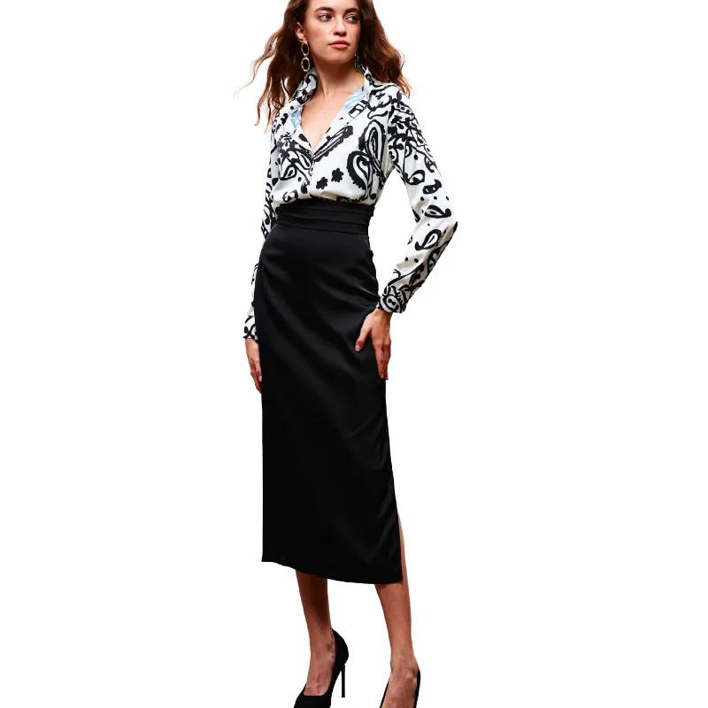 SATEEN - Waist Pleat Detailed Satin Skirt leather skirt sleek