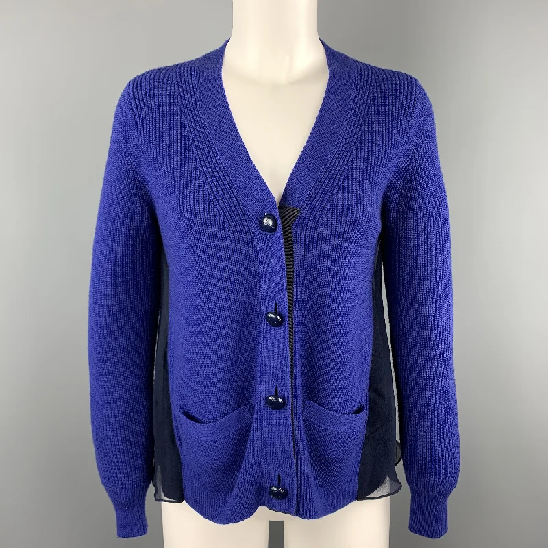 SACAI Size M Blue Chiffon Camisole Back Cardigan Solid Color Striped Floral Print