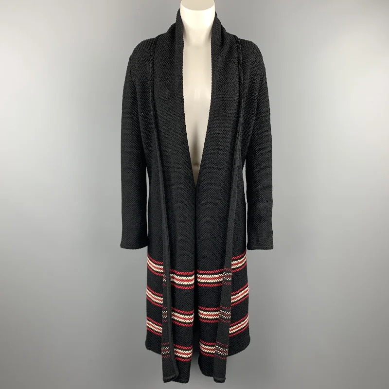 ST. JOHN Size S Black Knit Red Striped Cardigan Coat Jersey Fabric Tulle Fabric Batik Fabric