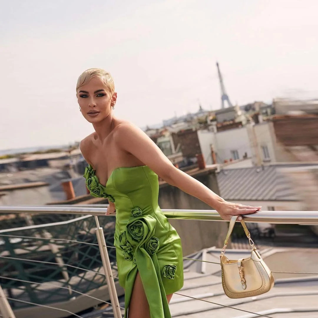 Lunivop Summer Satin Celebrity Sexy Strapless Backless Flower Mini Bandage Dress Handmade Flowers Elegant Evening Club Party Dress Tunics Fashionable trendy Lunivop Summer Satin Celebrity Sexy Strapless Backless Flower Mini Bandage Dress Handmade Flowers Elegant Evening Club Party Dress Tunics Fashionable trendy