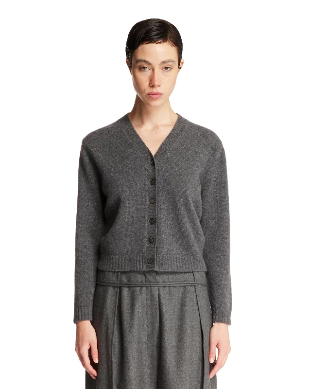 Cardigan Con Scollo A V Grigio Elegant Classic Vintage