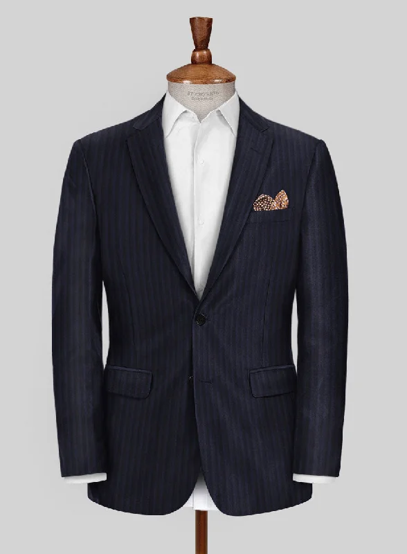 Scabal Londoner Nicaso Stripe Blue Wool Jacket Notch Collar Jacket Peter Pan Collar Jacket Cowl Neck Jacket