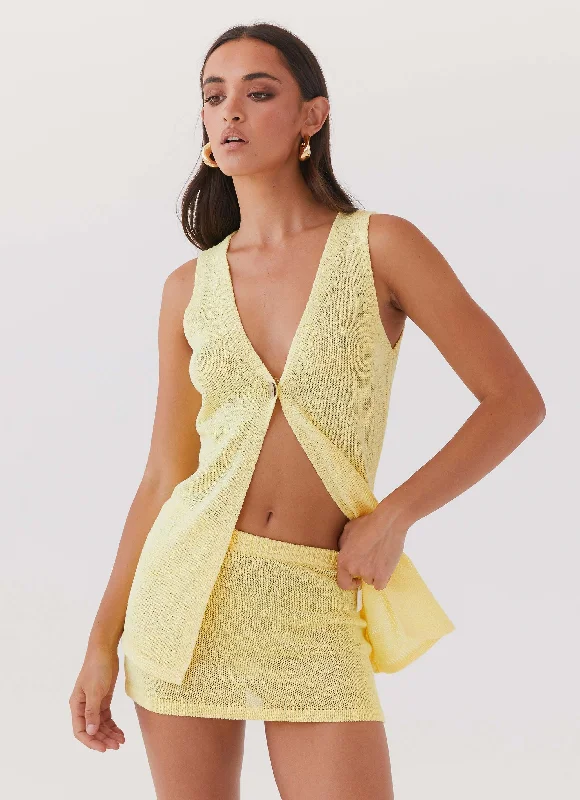 Capri Glow Knit Mini Skirt - Canary pencil skirt chic
