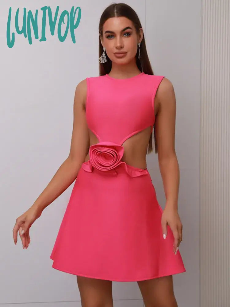 Lunivop Women Celebrity Sexy Sleeveless O Neck Flower Hot Pink Mini Bandage Dress Elegant Christmas Evening Club Party Dress Tunics Top Casual Lunivop Women Celebrity Sexy Sleeveless O Neck Flower Hot Pink Mini Bandage Dress Elegant Christmas Evening Club Party Dress Tunics Top Casual