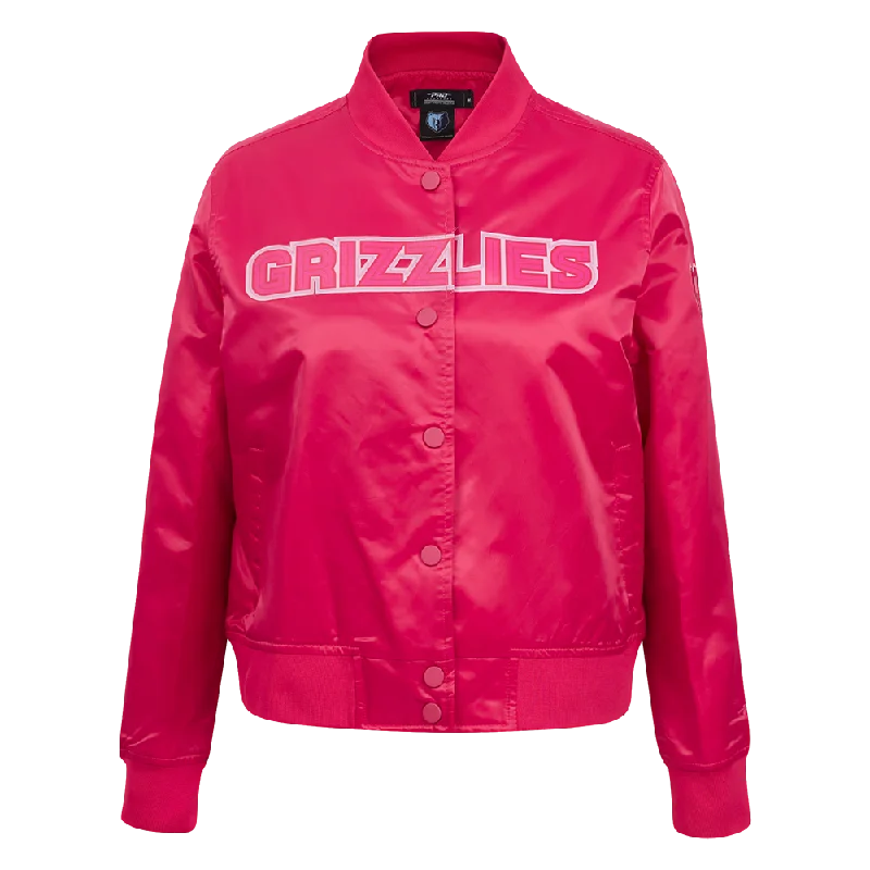NBA MEMPHIS GRIZZLIES TRIPLE PINK WOMEN'S SATIN JACKET (BEETROOT PURPLE) Trench Coat Raincoat Waterproof Jacket