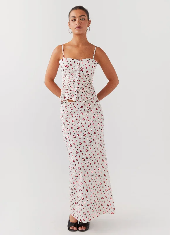 Ariana Linen Maxi Skirt - Poppy Floral denim skirt durable