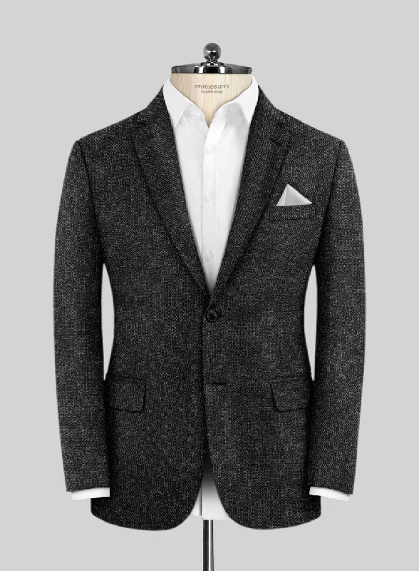 Scabal Denim Black Wool Cashmere Jacket Print Jacket Jacquard Jacket Embroidered Jacket