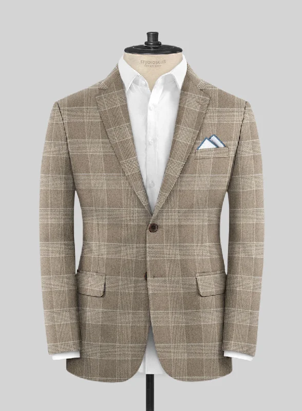 Scabal Tortilla Brown Checks Wool Jacket Satin Jacket Silk Jacket Chiffon Jacket