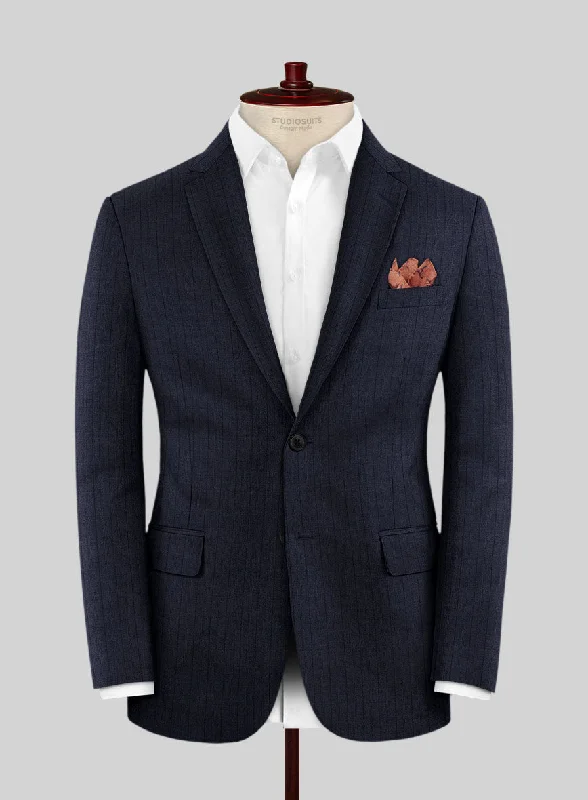 Scabal Londoner Allamo Stripe Blue Wool Jacket Mesh Jacket Canvas Jacket Denim Jacket