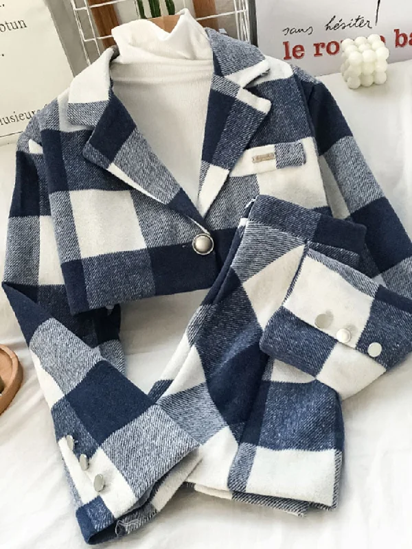 Temperament, casual suit, small girl, spring collocation, high blue and white, gentle skirt, two-piece suit leather skirt modern