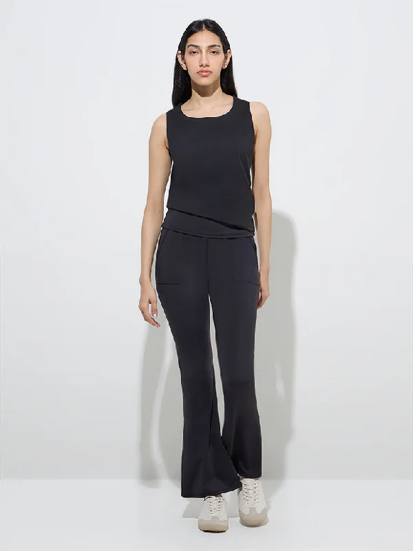 LOV Black Solid Bootcut High-Rise Pants Stylish Harem Pants