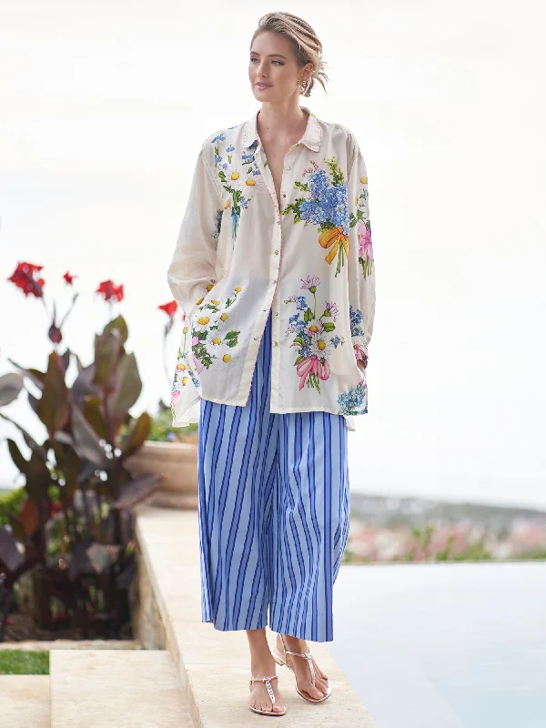 Celia Stripe Silk Cotton Wide Leg Pant Fashionable Sporty Pants
