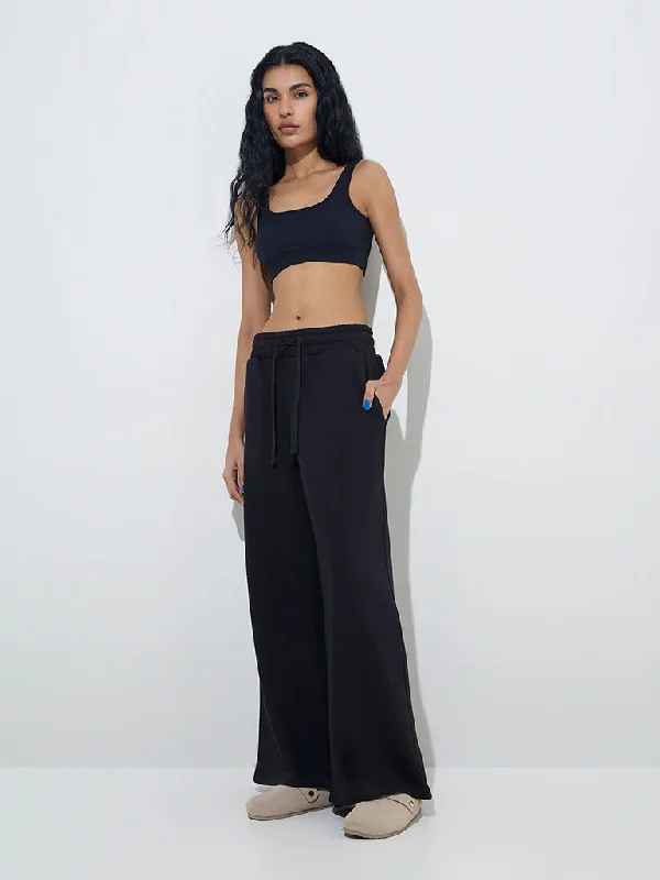 Superstar Black Wide-Leg High-Rise Cotton Pants High-Waist Trousers