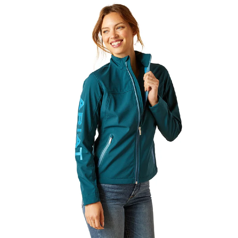 10046689 Ariat Womens Team Softshell Jacket - Reflecting Pond Front Pockets Side Pockets Patch Pockets