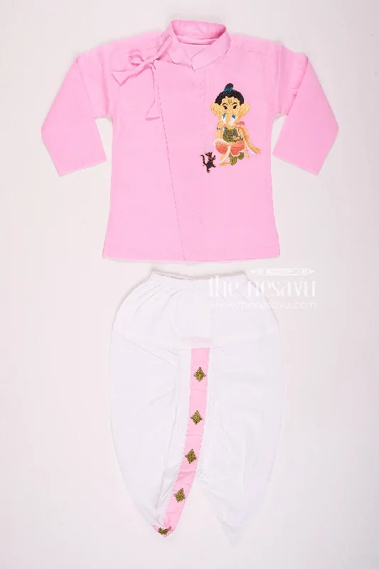 Charming Pink Ganesh Utsav Baby Kurtha with Dothi Pant Set Stylish Elastic Waist Pants